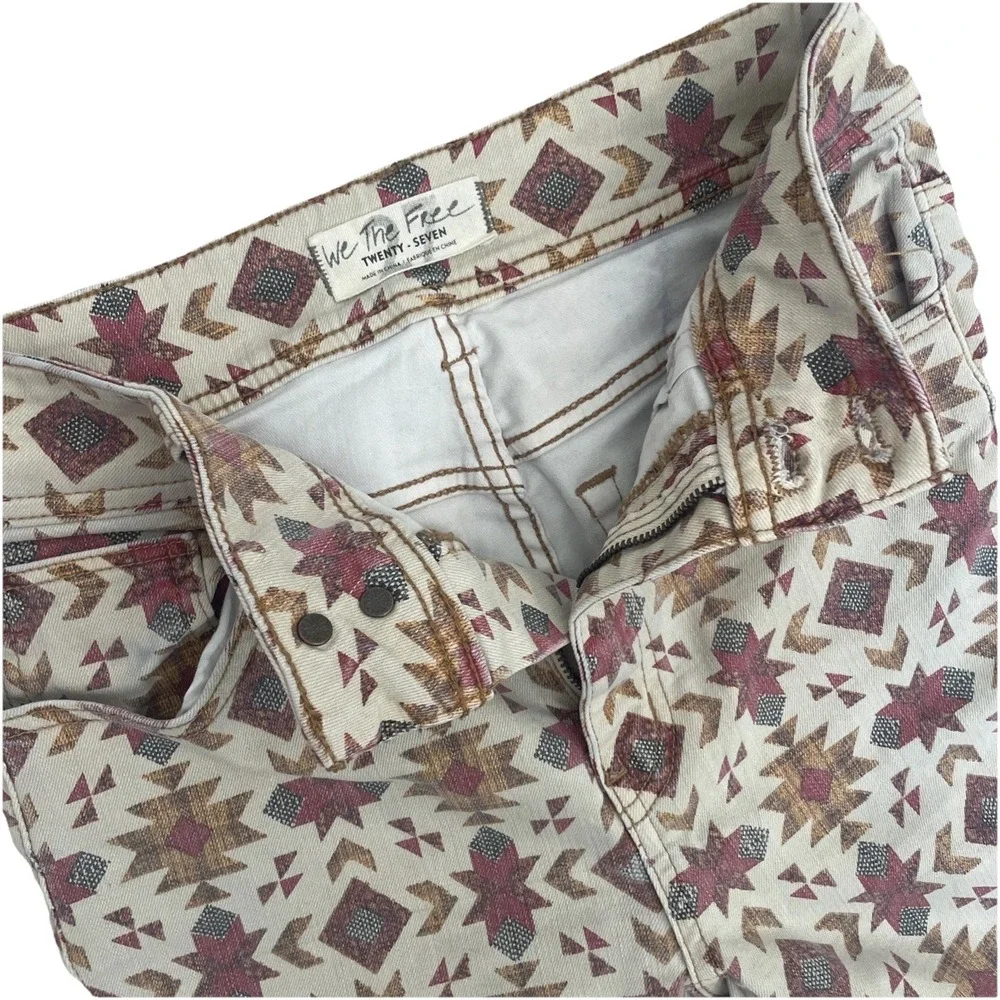 Free People Wild Child We The Free Women Skinny Jeans Aztec Print Boho Sz 27 EUC - Picture 4 of 7